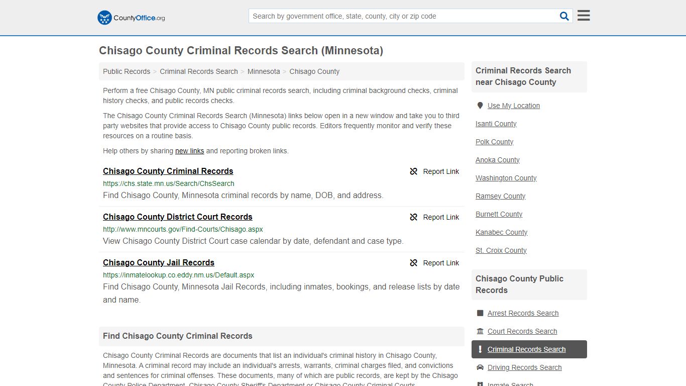 Chisago County Criminal Records Search (Minnesota) - County Office