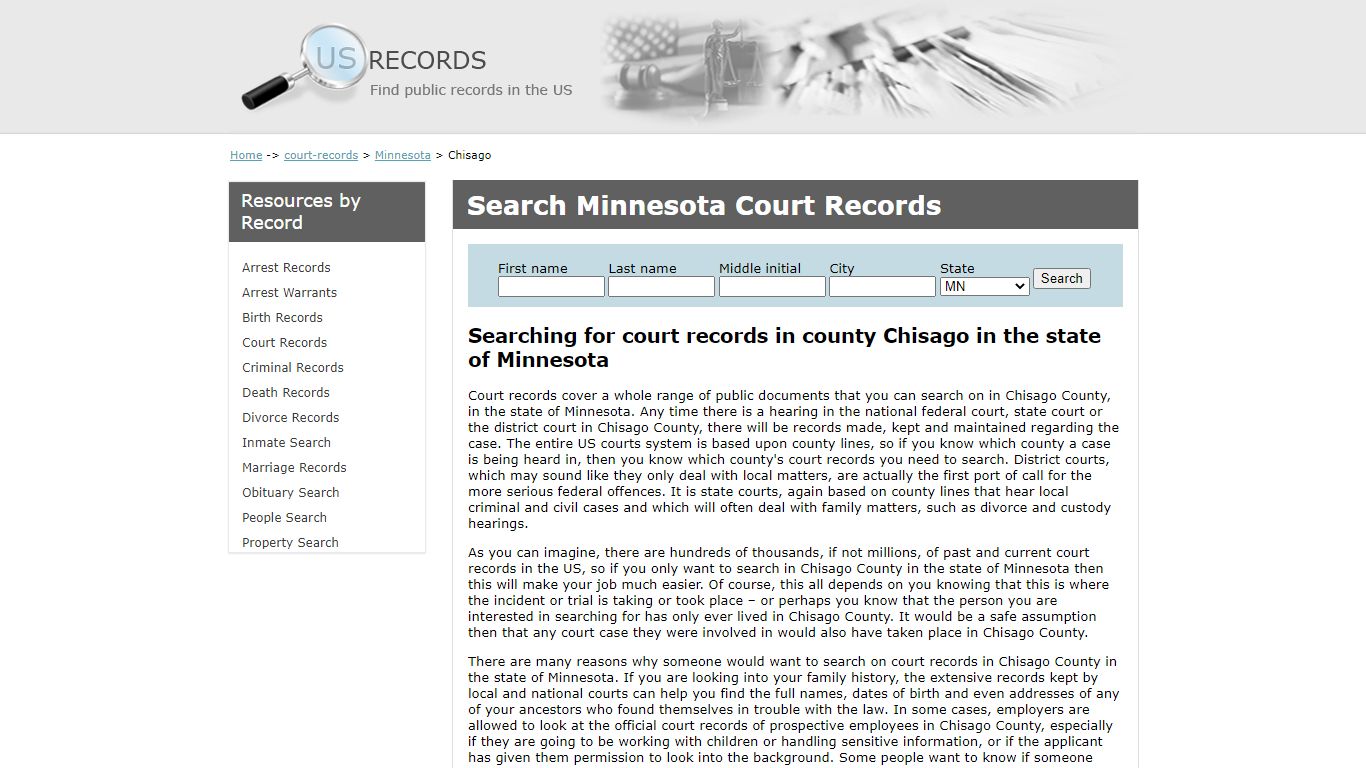 Search Court Records Chisago Minnesota | US Records